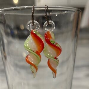 Elegant Swirl Hand Blown Glass Earrings w sterling silver pinch close hooks